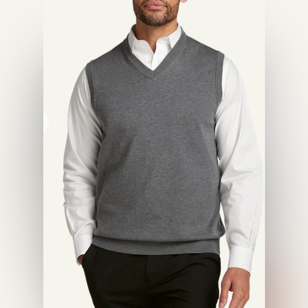 Men’s Vintage Jantzen V-Neck Light Gray Sweater Vest Size Medium
